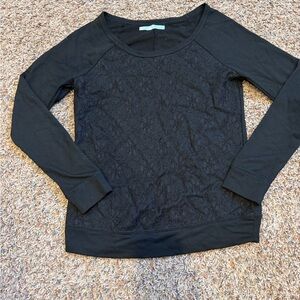 Maurices Black Lace-Front Long Sleeve Sweatshirt